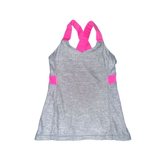 Lululemon Push Your Limits Tank Size 6 Gray Pink Shelf Bra Luxtreme Cross Strap - Picture 1 of 5